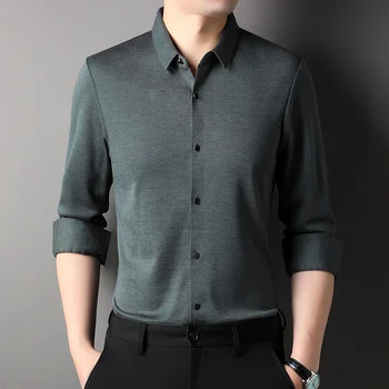 Мъжки Ризи направени от вълна Minglu с дълъг ръкав, високо качество на Обикновена Однобортные Бизнес Прости Ежедневни Мъжки ризи 3XL