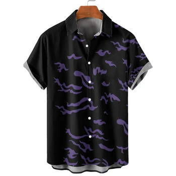 Мъжки Хавайска Риза с къс ръкав, Черна Риза, Лилаво Xiangyun С 3D Принтом, Лятна Мъжки Ежедневни Черна Риза С Ревера на Копчета