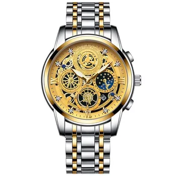 Мъжки часовници най-добрата марка на луксозни оригинални водоустойчив кварцов часовник за мъже със стил златен скелета 24 часа в денонощието Нови