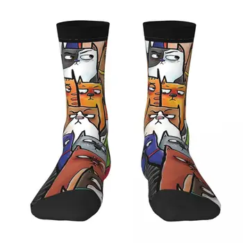 Мъжки чорапи Suspective Kitties от 5% ликра, дрехи Забавни Crew чорапи със средна дължина, идея за подарък, мъжки чорапи