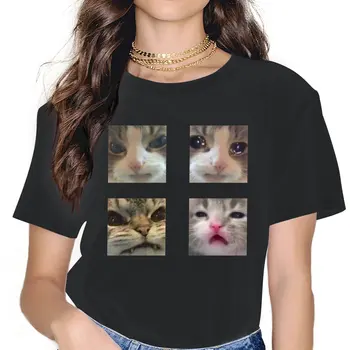 Набор от стикери Meme Cats, активни дамски тениски, плачущий коте, мила готическата реколта дамски дрехи, с голям модел и къс ръкав