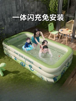Надуваем басейн, семеен басейн за къпане за деца и възрастни, фамилен басейн на въздушна възглавница, голям открит басейн за деца и детски игри