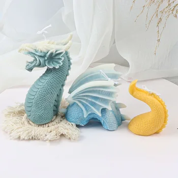 Направи си САМ Силиконови Форми За Свещи Главата на Дракон Опашката Криле Модел Смола Муссовый Торта Форми За Бонбони Ароматна Мазилка 3D Начало Декор Занаяти Подаръци