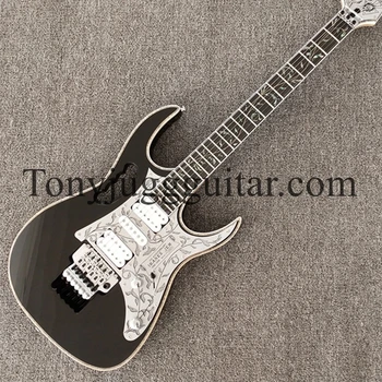Невероятна Електрическа китара 10th Anniversary Steve Black 7 С Алуминиево Покритие, Подплата от черно дърво, Връзване на Корпуса От Този на Морския Охлюв, Лоза