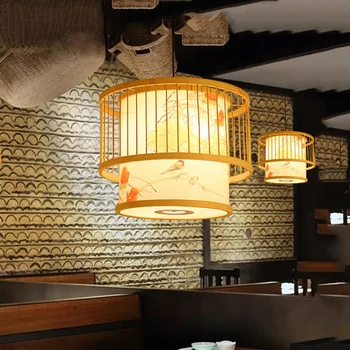 Нов окачен лампа за китайски ресторант, лампа за дневна, лампа за чайната стая, японското декоративно изкуство, бамбук полилей ръчно изработени