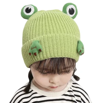 Нова детска шапка с образа на жаба от карикатура, есенно-зимна детска шапка, вязаная капачка за момичета, детски топла шапка унисекс за момчета, градинска детска шапчица