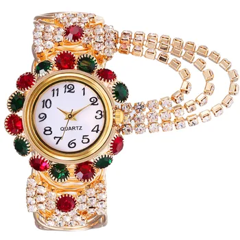 Нова корейска версия на женски кварцови часовници, украсени с диаманти, модерен часовник-гривна от сплав за жени, дамски часовници