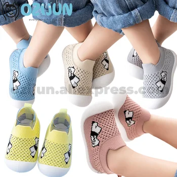 Нова Лятна ежедневни обувки за деца от 0 до 3 години, скъпа симетрични еластична обувки от дишаща мрежа с изображение на анимационни кученце