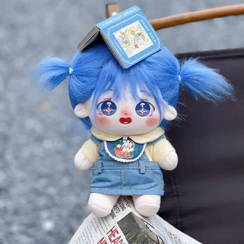 НОВА плюшен кукла EXO Kpop със сини коса 20 см, кукла-бебе с коса, плюшен стоп-моушън играчки, аксесоари за кукли на нашето поколение