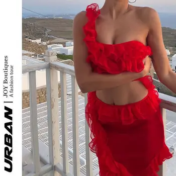 Нова празнична пола URBAN 2023, секси шифоновое рокля с рюшами и деколте от две части с бюстгальтером