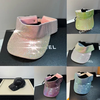 Нова шапка Super Flash с кристали, мъжки и дамски шапка, ръчно изработени с диаманти, мода универсална лятна шапка от слънцето, празен цилиндър