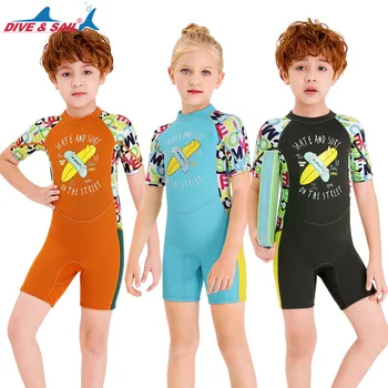 Нови детски бански костюми 2,5 мм за момичета и момчета, екипировка, Неопрен с къси ръкави, детски костюм за гмуркане с медуза, бански костюми за цялото тяло