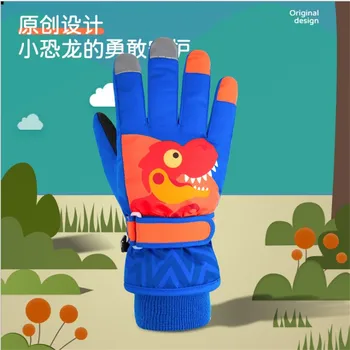 Нови детски ръкавици с динозавром, зимни дебели спортни ръкавици за ски, ветроупорен топли нескользящие водоустойчив памучни ръкавици