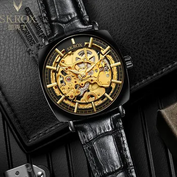 Нови луксозни маркови мъжки часовници, автоматични механични мъжки бизнес часовници, мъжки спортни кожени светещи часовници Reloj Hombre