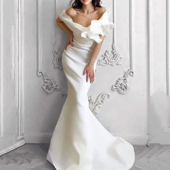 Нови модни дамски сватбени рокли слонова кост във формата на русалка с дължина до пода/вечерни рокли за абитуриентски бал за младоженци Безплатна доставка