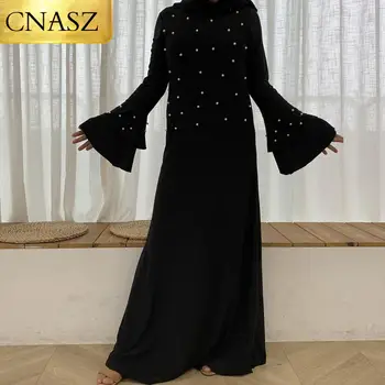 Нови постъпления, модна колекция Dubai рокля с трапецовидна форма с колан за жени, тъмно сиво расо Макси с жемчужными къдри на ръкавите