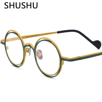 Нови Суперлегкие Два Цвята Очила От Чисто Титанова Сплав, Мъжки Ретро Кръгли Очила За Късогледство, Лещи, Рамки За Очила По Рецепта, Женски