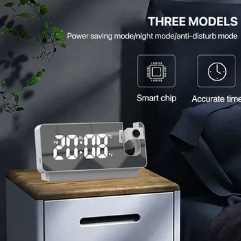 Огледален прожекционен alarm clock Нови огледално проекция часовник с led дисплей с голям екран, безшумен повторение на креативно електронен будилник