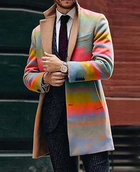 Однотонное дълго палто с однобортным ревера на якето, ежедневното палто, всекидневни тренч, есен-зима, модерен мъжки вълнени палта, тренч