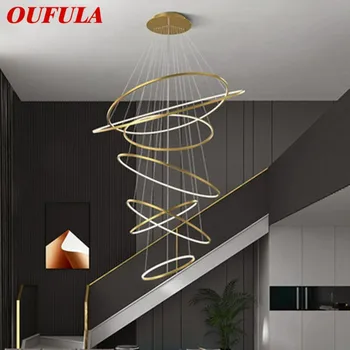 Окачен лампа OUFULA LED Клас лукс с 9 кръгчета, модерни полилеи за дома и всекидневна