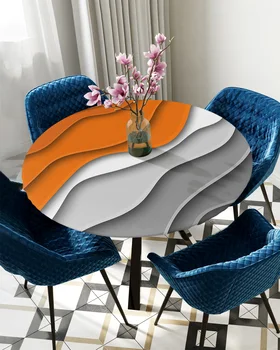 Оранжево-сив Градиент абстрактна геометрична Защитни плат за покриване на масата с еластични ръбове, водоустойчив правоъгълна покривка