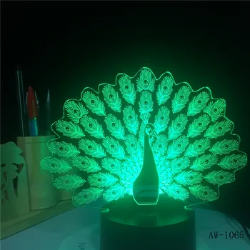 Паун Дизайн 3D Лампа Led нощна светлина на Атмосферата лека нощ USB 7 Цвята Промяна Led Сензорен Лампа S за Парти Декор на Светлина AW-1065