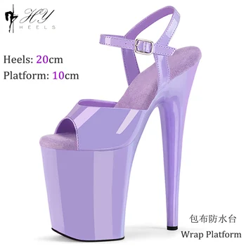 Пикантни лилави обувки на платформа на 20 см за танци на един стълб, дамски сандали на висок ток за нощен клуб, на висок ток, за партита