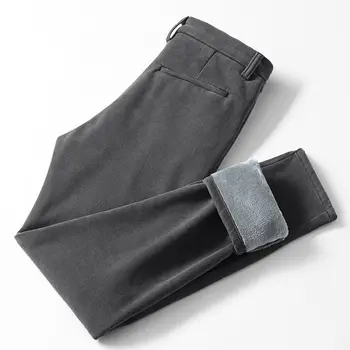 Плюс флисовые сгъстено топли директни памучни панталони, мъжки корейската версия тенденцията на тънки еластични панталони, черни универсални всеки ден