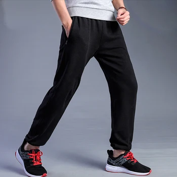 По-големи размери, пролетни дишащи памучни мъжки спортни панталони, свободни разтеглив увеличаване на панталони, плътен джоб с цип, мъжки ежедневни панталони