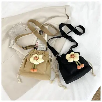 Популярни малки чанти за жени, чантата и чанти, новост 2023, холщовая чанта през рамо с хубави цветя, ежедневни универсална чанта чанта