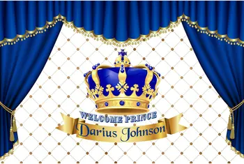 потребителски кралски сини завеси във формата на короната принц фон за фото студио Висококачествена компютърна печат фон за парти