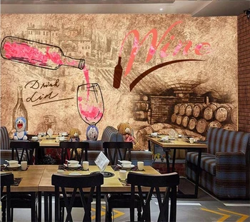 Потребителски тапети 3d стенопис ретро вино на винарска изба винарска изба, бар хотелска стена хол украса спални тапети papel de parede