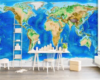 Потребителски тапети карта на света с релефни океана безводие, хол, спалня, телевизор, разтегателен фон стенни рисувана декоративна живопис behang