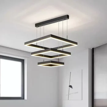 Прост дизайн, окачена лампа art line за дневна, модерно черно led осветление, квадратна метална линейна полилей
