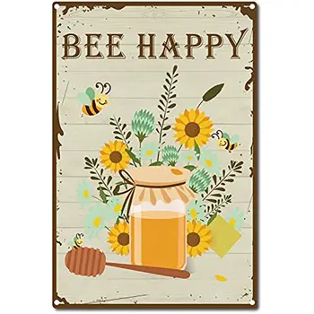 Пчела Щастлив Слънчоглед, ретро Винтажное метално монтиране на украса, художествена картина за дома, градина, кухня, хол, Гараж, Плакатная дъска