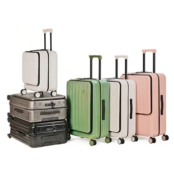 Пътен куфар на безшумни колела с преден отвор, багажа си на количка, количката TSA, куфар ABS + PC, ръчния багаж, USB багаж, чанта