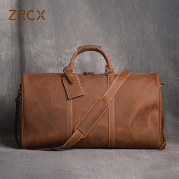 Реколта мъжка чанта ZRCX от естествена кожа, с голям капацитет на едно рамо за 15-инчов преносим компютър с чанта за обувки