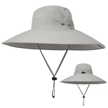 Рибарски шапки с големи широки полета за жени, мъже, дишаща мрежа панама, лятна UV-защита, туризъм риболовна шапка, мъжка шапка солнцезащитная