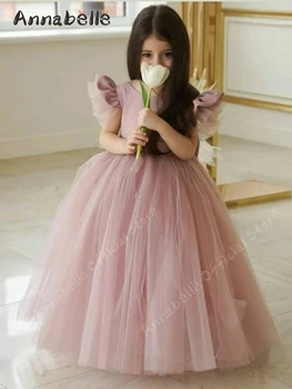 Рокля Анабел Нежно, сладко малко женствена рокля с дырявым лък отзад на роклята за рождения ден, официалното рокля за момичета за сватба