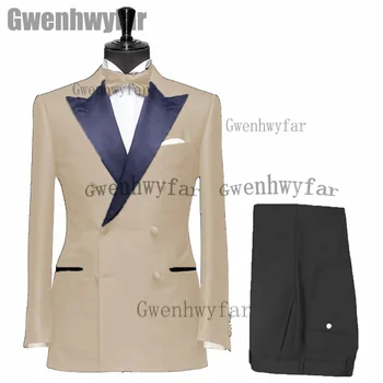 Сватбени мъжки костюми Gwenhwyfar 2022, Елегантен Мъжки блейзър с ревера, комплекти от 2 теми, Пълен с мъжки костюм, фрак (Яке + панталон)