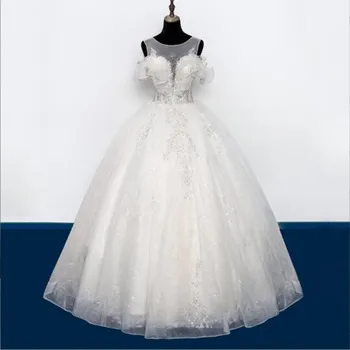 Сватбени рокли без ръкави, с кръгло деколте, луксозно дамско луксозна сватбена рокля с пайети