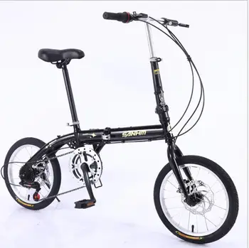 Сгъваем Велосипед 16 инча 6-степенна скоростна кутия, двойно дисковата спирачка, МТБ Велосипеди, стоманена рамка, алуминиево колело, сгъваем лост 12 кг