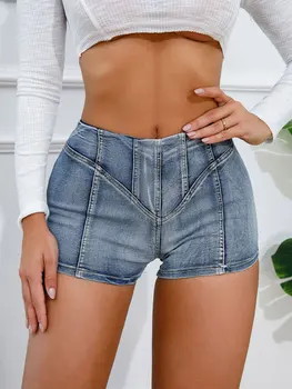 Секси тесни дънкови къси панталони с висока талия, стегнати ластични летни дънкови шорти, ежедневни управление, топли панталони, градинска модни дамски дрехи