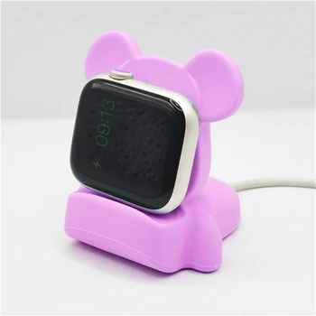 Силиконова поставка за зарядно за Apple Watch Серия Ultra 8 7 6 5 4 3 SE, Iwatch, cartoony сладък мечка, тенис на притежателя за презареждане, аксесоари