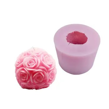 Силиконова форма за свещи с 3D розов топка, голяма цветна топка, декоративна форма за сватбата собственоръчно сапун, направи си сам