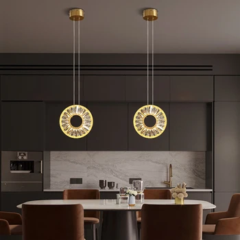 Скандинавски led окачен лампа с меден кръг, Луксозен Кристална тавана лампа, интериор за трапезария, кухня, Островен спални