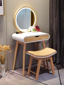 Скандинавски скрин за спалня 60/80 см, тоалетка за малък апартамент, модерен минималистичен единична мини-тоалетка с ярка огледало