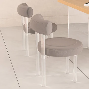 Скандинавските трапезни столове от изкуствена кожа за ресторант, маса за хранене, стол с дугообразной облегалка, творчески стол за спални, прозрачни крачета, тоалетка