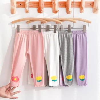 Скъсяване на панталони за момичета с дължина до коляното, детска укороченная дрехи с друг вид транспорт цветен модел, пролет-лято топене, гамаши
