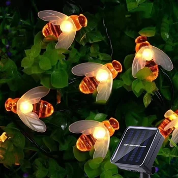 Слънчев Струнен Лампа LED 100 Сладко Bee Outdoor Light Сватбен Дом Градина Тераса Парти Коледно Дърво Honeybee Фея Decor Лампа
